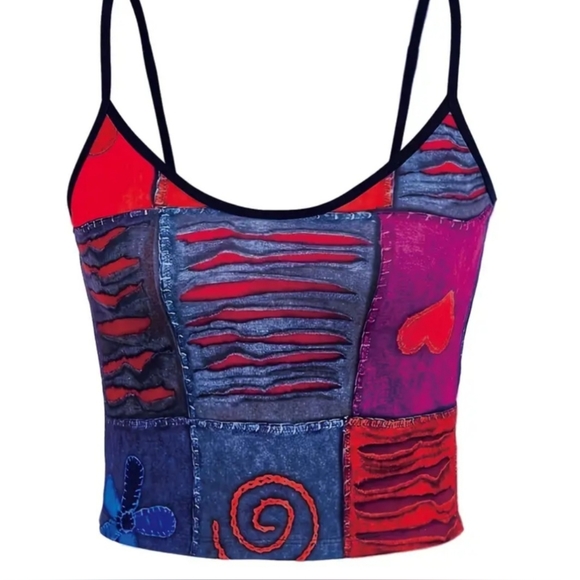 Patchwork Print Spaghetti Strap Top